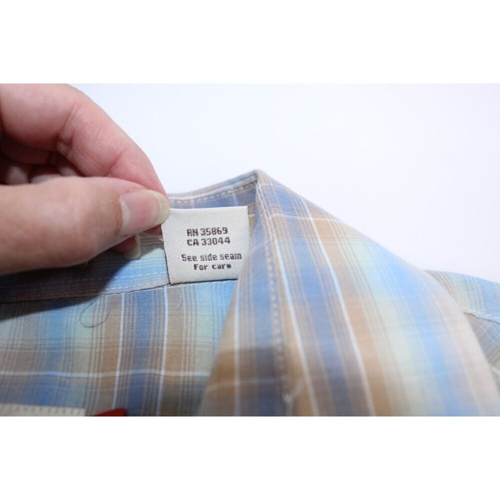 Roper Men's Cowboy Shirt L Blue Tan Plaid Western Pearl Snap Casual Fit Relaxed - Picture 8 of 15